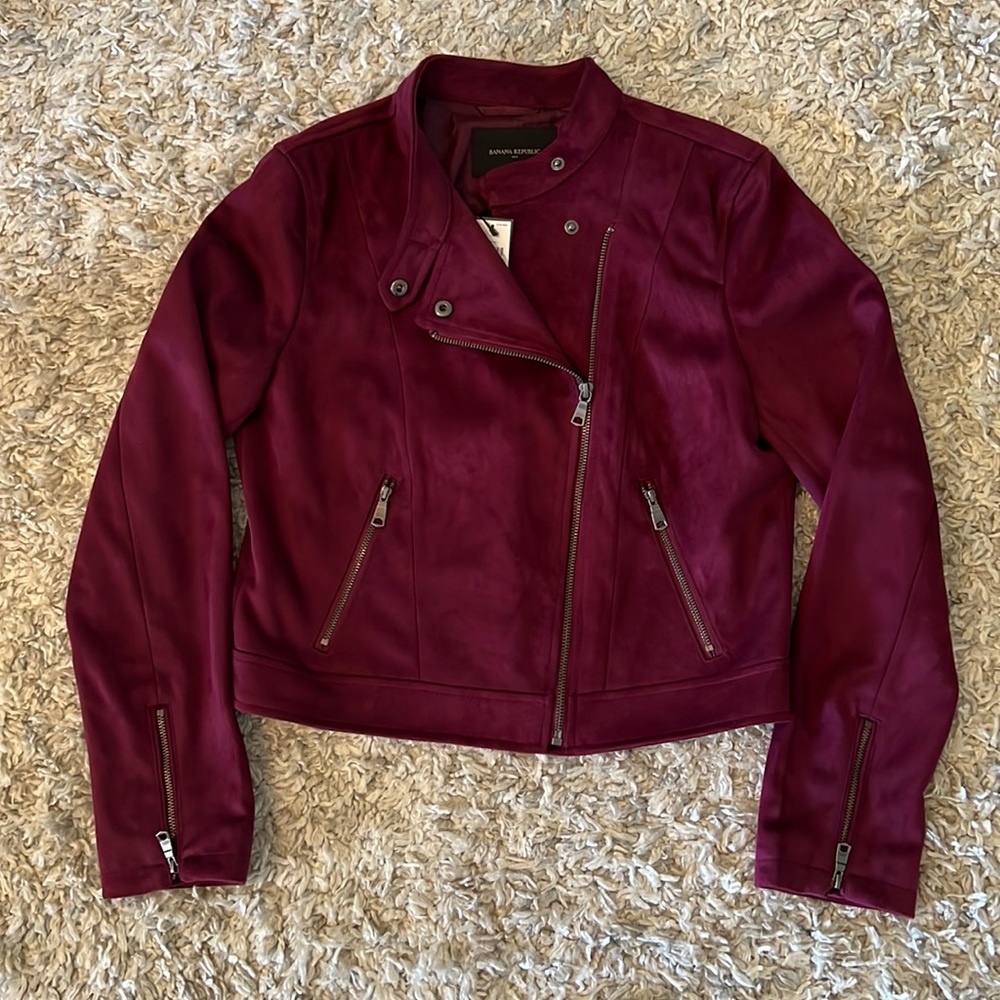 Banana Republic Vegan Suede Moto Jacket in Maroon